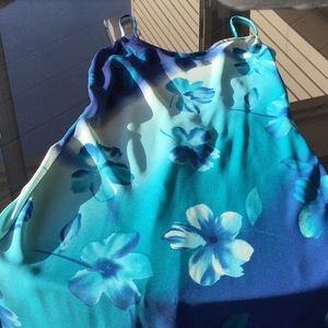 Shades of blue flowered long dress. Size 3